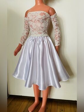 Cream Lace Top & White Satin Skirt for My Size Barbie Doll New Nice